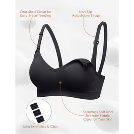 HOFISH Nursing Bras for Maternity Breastfeeding Seamless Wirefree Push Up Bras for Womens Pregnancy Everyday Comfort 3Pack Black X-Large