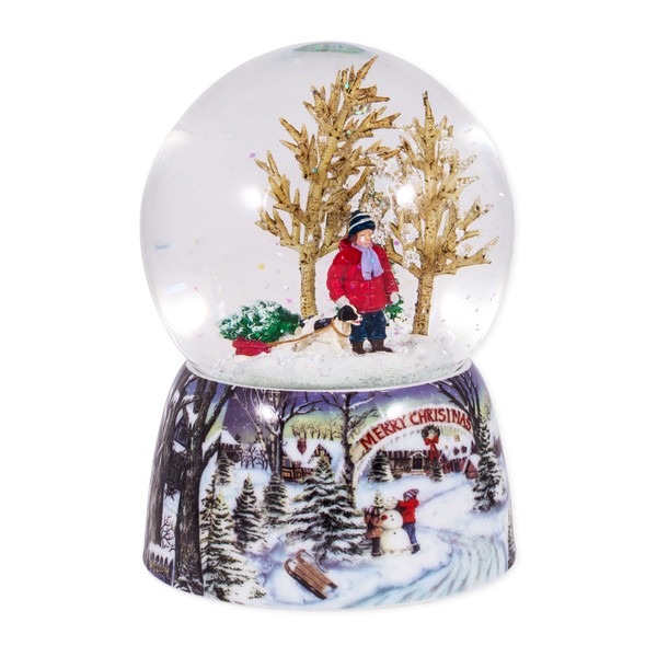Roman Merry Xmas Snowy Woodland Scene Music Snow Globe Glitterdome Plays O Xmas Tree