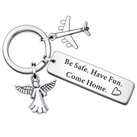 SMARGO Guardian Angel Travel Keyring - Be Safe Have Fun Come Home Keychain Airplane Passport Pendant Travelers Gifts Keyring for Couple Family Best Friend
