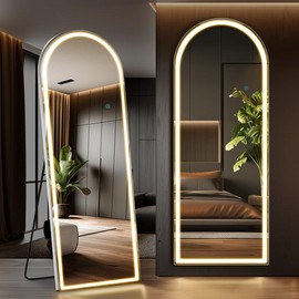 Full Length Mirror with LED Light, Floor Hanging Mirror Wall Mounted, Dimming & 3 Color Lighting for Bedroom Cloakroom Decor - Specification: 63"x20Black + Fiberglass-B