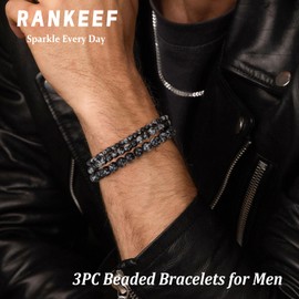 RANKEEF Mens Bracelets Beads-Tiger Eye Bracelet Men Black Bracelet for Men Lava Rock Bracelets Obsidian Bracelet Gifts Beaded Bracelets for Men