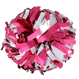 Metallic Cheerleader Cheerleading Pom Poms 6 inch 1 Pair 2 Pieces (Pink-Silver)