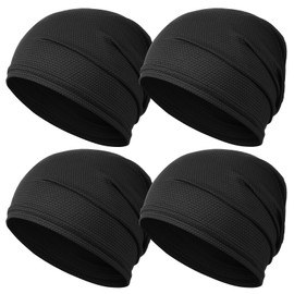 JenPen 4 Pcs Cooling Skull Cap for Men Women, Breathable Summer Beanie Sweat Wicking Head Wrap for Running Cycling Sun Protection (Black)
