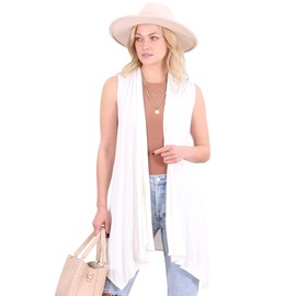 Popana Womens Sleeveless Lightweight Summer Open Front Long Duster Cardigan Vest Plus Size Made in USA Large Pearl