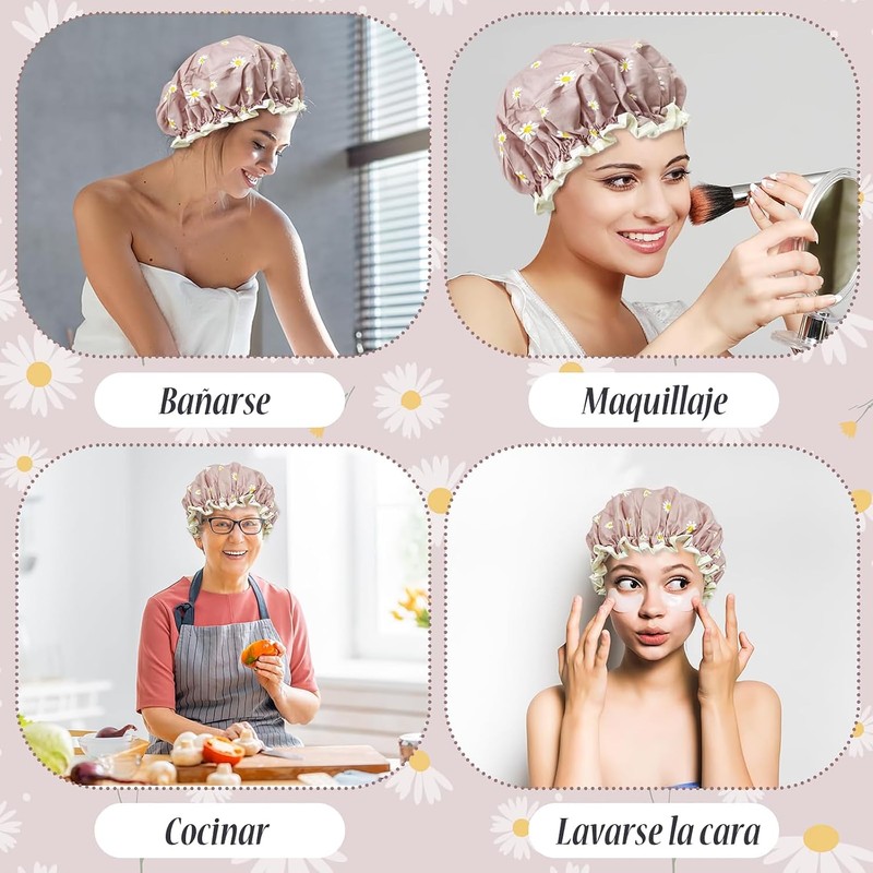 Gorros para Regadera, 3 Piezas, Ajustable, Impermeable, Mujer Reutilizable, Doble