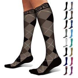SB SOX Compression Socks (20-30mmHg) for Men & Women – Best Compression Socks for All Day Wear, Better Blood Flow, Swelling! (Medium, Dress-Black Argyle)