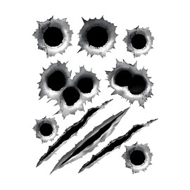 DUSCOKE Bullet Hole Car Sticker Decal, Simulation Stereoscopic Scratches Stickers, Waterproof Fake Gun Hole Decals, Removable Auto Decoration Accessories for Hood Bumper Helmet (1PC/Style B)