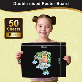50 Pcs Black Poster Board Paper 11x14, ROOKEA Vision Boards Posterboard Bulk for School Projects Classroom Arts Craft Presentations Drawing Scrapbooking Blank Graphic Display