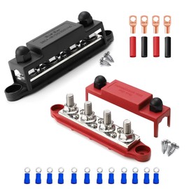 XUGERIP 2 PCS Marine Bus Bar 12V 250A Power Distribution Block 6 x #8(M4) Screws Terminals 4 x 3/8" (M10) Studs, Automotive Marine Battery Busbar Terminal Block with Cover