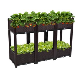 VINGLI Set of 6 Raised Garden Bed, Self-Watering Plastic Planter for Indoor Outdoor Vegetables, Fruits, Potato, Flowers, All Weather