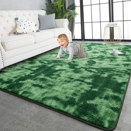 TWINNIS Large Area Rugs for Living Room Bedroom, 6x9 Feet, Super Soft Indoor Thickened Memory-Foam Carpets Easy-Cleaning, Modern Aesthetic Comfy Rug for Kids Room Home Decor, Tie-Dyed Green