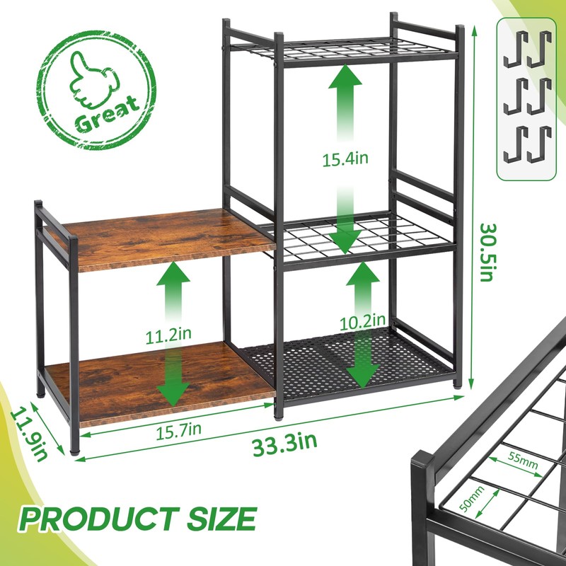 DAOUTIME Garage Tool Organizer with 2-tier Wooden Shelves, Yard Tool