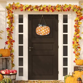 Pumpkin Fall Wooden Sign Decor Front Door Hanging Rustic Autumn Wall Pediments for Farmhouse Home Porch Outdoor Indoor Seasonal Welcome Sign MY006