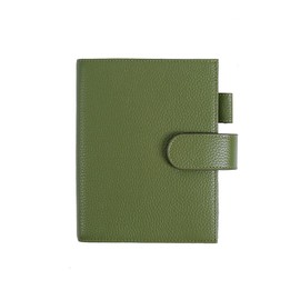 Moterm Leather Cover for A6 Notebook - Fits Hobonichi Cousin, Stalogy and Midori MD Planner, with Pen Loop, Card Slots and Back Pocket (Pebble Olive Green)