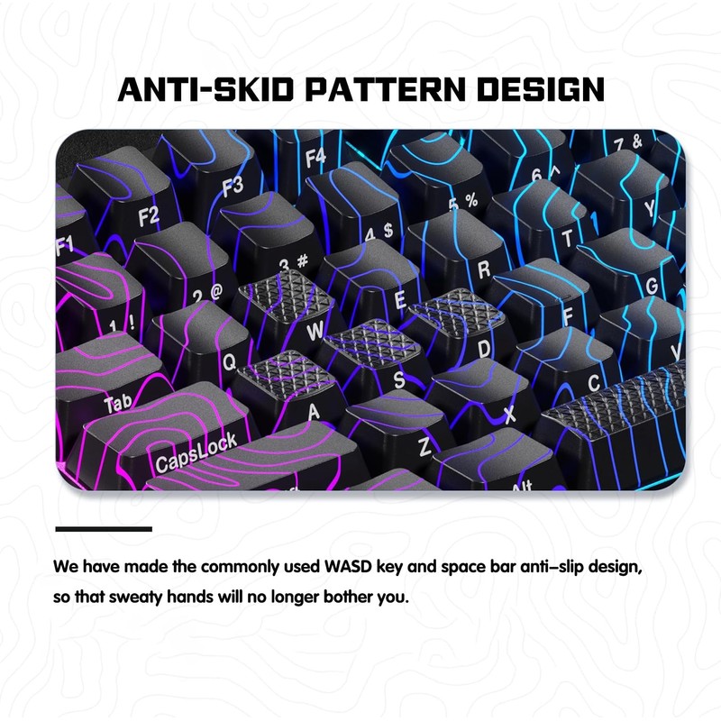 Catekro Topographic Keycaps, OEM Profile 118 Keys, Side Engraved, Transparent