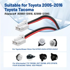 Anina 2PCS Blower Motor Connector Harness for 2005-2016 Toyota Tacoma Replace 82998-12380 90980-10916 Blower Motor Harness Plug Wire Harness Pigtail Kit with Heat Shrinks Connectors