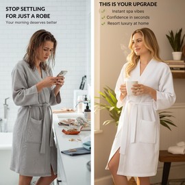 Lotus Linen Women’s Lightweight Waffle Spa Robes – Soft Cotton Knee Length Bathrobe, Personalized Bridesmaids Robe