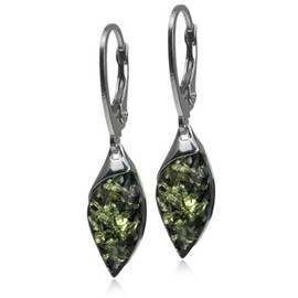 Ian and Valeri Co. Green Amber Sterling Silver Marquise Leverback Earrings