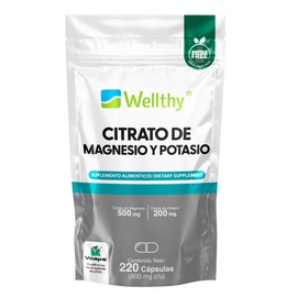 Wellthy Citrato de Magnesio y Potasio 220 Cápsulas. Tomar Sólo una Cápsula al día, Excelente fuente de Potasio y Magnesio, Cápsula Vegana, Bottle...  