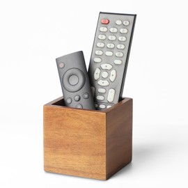 LBEMEY Remote Control Holder Caddy, Acacia Wood TV Remote Holder, Remote Organizer for Table,Vintage Farmhouse Desk Caddy (Brown-no logo for 2 or 3 Remote Controls)