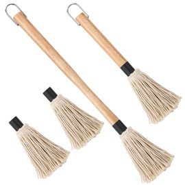 Meng Jiaran Grill Basting Mop, 2 Pcs Barbecue Basting Brushes with Wooden Handle and 2 Extra Replacement Heads Basting Mops for BBQ Grilling Smoking Steak