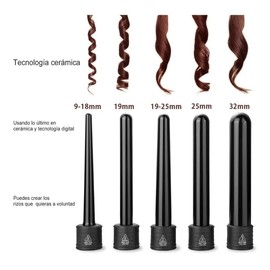 Rizador de Cabello, 5 en 1 Ferro para el Cabello con Temperatura Ajustable, Rizador de Pelo Cerámica con Guantes, Calienta Rápidamente, Juego de Pinzas Rizadoras para Cabello, Herramientas para Cabello para Mujer Cabello Largo / Corto y Regalo - Negro