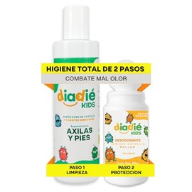 DIADIÉ kids Combo. Desodorante natural, Rollon, Jabon desodorante Liquido, para Axilas y pies, infantil. para Niños, Rollon, 60g y Jabon 250g, Elimina mal olor. Desodorante corporal. 2Pack