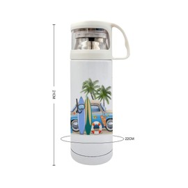 Xmkltbz Stainless Steel Cup, 11.8 Oz Insulated Water Bottle with Lid, Vacuum Hot Cold Double Wall Travel Mug with Rotated Straw Print Summer Surfing Hamper Cat Van Surfboard Palm Trees
