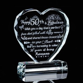 Movdyka 50th Birthday Plaque Gifts for Women Her Sister, Glass Heart Happy 50th Birthday and Fabulous Keepsake Ideas for Daughter Friends, Birthday Presents for 50 Years Old Mum