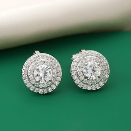 GREICHFAN Silver Cubic Zirconia Clip on Earrings for Women Round Crystal Clip Earrings Non Pierced Earrings