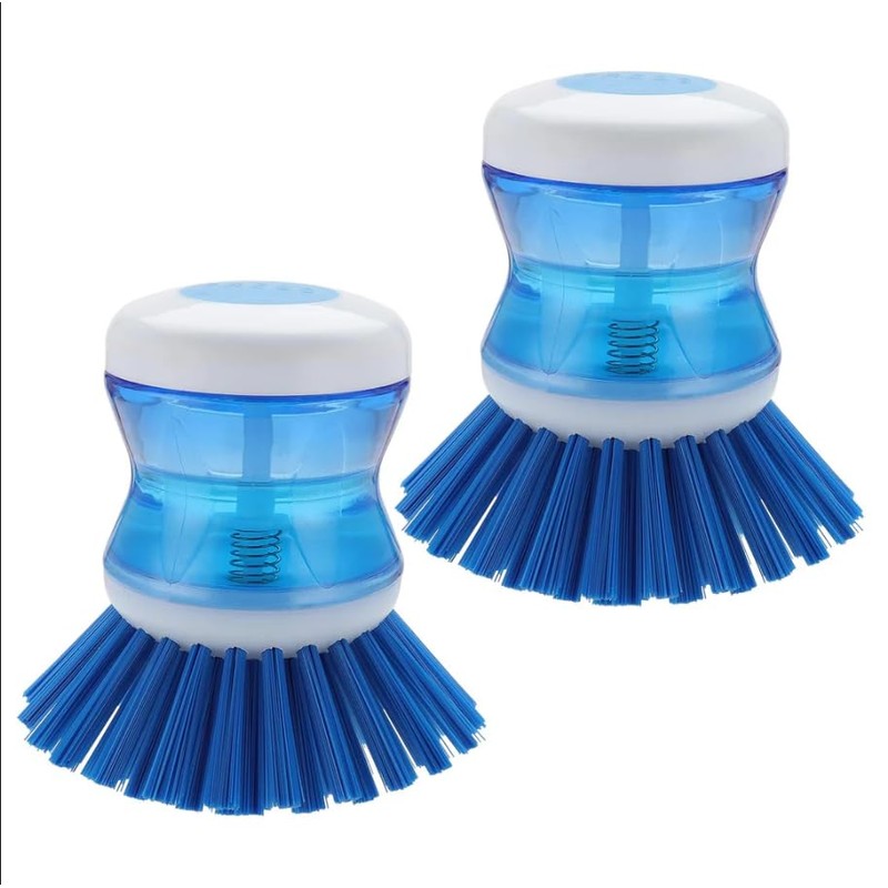 Dish Brush with Soap Dispenser, Blue, 3 Pieces, for Dishes,
