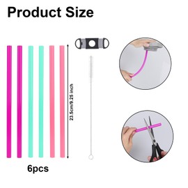 BOXOB 6pcs Replacement Straws with Scale for Owala FreeSip Water Bottles 14/16/19/24/32/40oz, Colored Plastic Reusable Tumbler Straw with Cleaning Brush & Cutting Tool