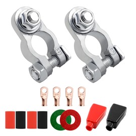 HZEL Car Battery Terminal Connectors, Positive Negative Heavy Duty Battery Terminal Adapter, with 4PCS Gauge 3/8" Copper Lugs 4 Heatshrink Tubes 2 Covers 2 Washers, Universal for Vehicles