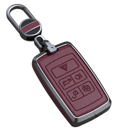 ontto Leather Key Fob Cover Keyring fit for Land Rover Defender Discovery Sport New Range Rover Evoque Sport Velar Jaguar E-Pace I-Pace accessories Alloy Key Case shell Holder bag keychain Red B