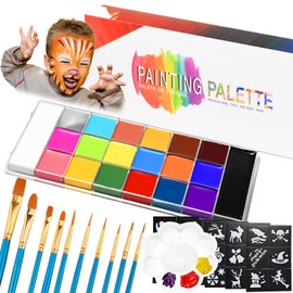 Pintura Facial y Pintura Corporal, Kit de Pintura Corporal Facial de 20 Colores, Pintura Corporal para Fiestas con 10 Pinceles de Diferentes Tamaños, Ideal para Año Nuevo y Cosplay (20)