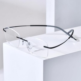 FONEX Titanium Glasses Frame,Rimless Frameless Optical Eyewear Eyeglasses for Men and Women F85634 (85899 Black)