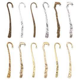 SUNNYCLUE 12Pcs Hook Bookmarks Findings Metal Bookmark Hairpin Stripe Hook Vintage Bookmark Clip for Crafting Jewelry Making Charms Findings Accessories, Mixed Color