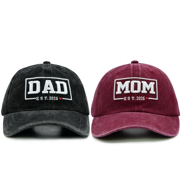 Wodeal 2PCS Est 2025 Mom and Dad Hats for New