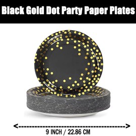 BOKFJBP 50 Pack Party Paper Plates 9 inch Black and Gold Party Paper Plates Set,Disposable Dinner Plates Party Tableware for Graduation, Birthday Decorations, Christmas