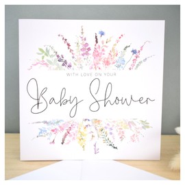 Baby Shower Card | Pregnancy Congratulations | Mummy To Be Card | Rainbow Spring Wildflowers | 148mm Square Modern Greeting Card
