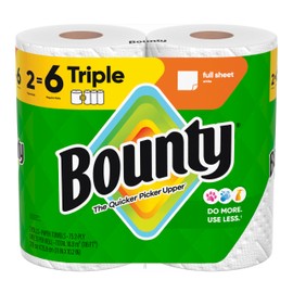 Bounty Full Sheet Paper Towels, White, 2 Triple Rolls = 6 Regular Rolls