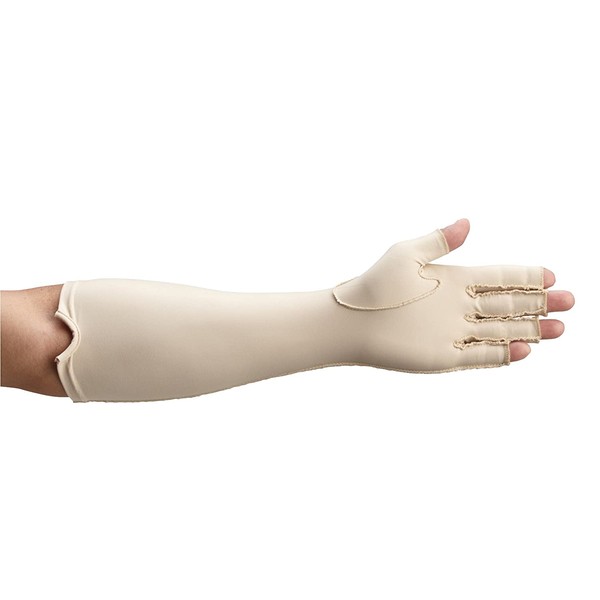Rolyan Forearm Length Left Compression Glove, Open Finger Compression Sleeve to Control Edema and Swelling, Water Retention, and Vericose Veins, Covers Fingers to Forearm on Left Arm, Large