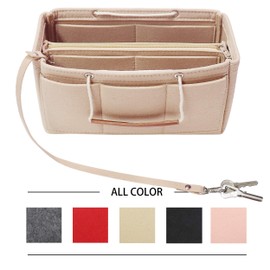 MISIXILE Felt Insert Bag Organizer-2in1, Bag in Bag Tote Purse Organizer with Handles for Speedy Neverfull Longchamp-Beige,XL