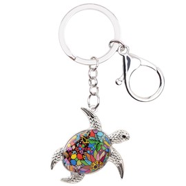 WEVENI Enamel Alloy Sea Colors Turtle Keychains Ocean Tortoise Key Ring Jewelry For Women Girls Bag Car Purse (Multicoloured)