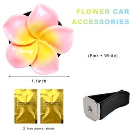 MUQIDA 2PCS Flower Car Air Vent Clips, Cute Flower Air Freshener Vent Clips with Aromatic Pad, Colorful Plumeria Air Conditioning Outlet Clamp Interior Decoration for Car Truck SUV (White+Pink)