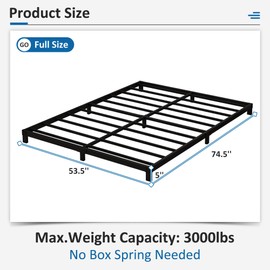 Fly-CTsoar 5 Inch Low Full Size Bed Frame Heavy Duty Metal Platform, No Box Spring Needed, Easy Assembly Mattress Foundation, No Noise, Black