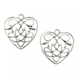 exceptionalbeauty 5 pcs Celtic Knot Heart Bead Drops Pendants 31mm Silver Jewelry Making Supplies
