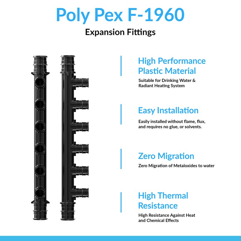 Pex Manifold 6 Ports for Pex-A Expansion Ring Connections Plastic