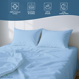 Juego de sábanas de 100% algodón azul claro, California King, 4 piezas de algodón peinado de fibra larga para cama, transpirable, suave y sedoso, tejido de satén para colchón de 16 pulgadas de profundidad
