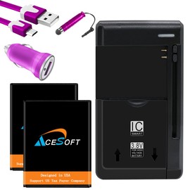 AceSoft Large Power 2X 1900mAh Rechargeable Extra Battery Universal AC Charger USB Car Charger Cable Stylus Compatible with Coolpad Snap 3311A Phone